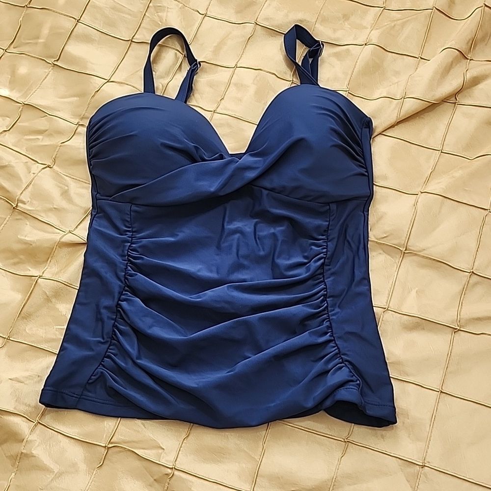Tropical Escape Women's Swim Top in Navy Blue